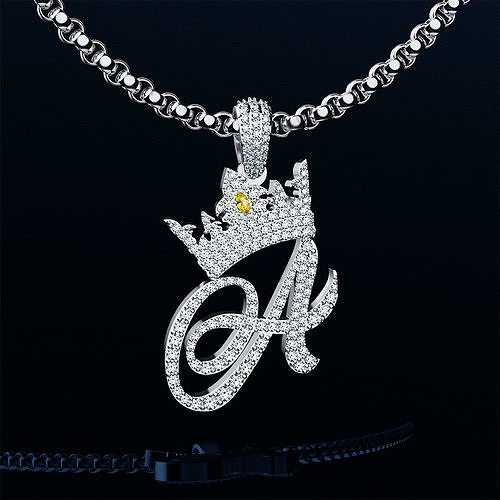 Crown and letter A pendant 3D print model