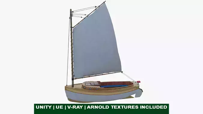 Catboat sailboat Low-poly 3D model