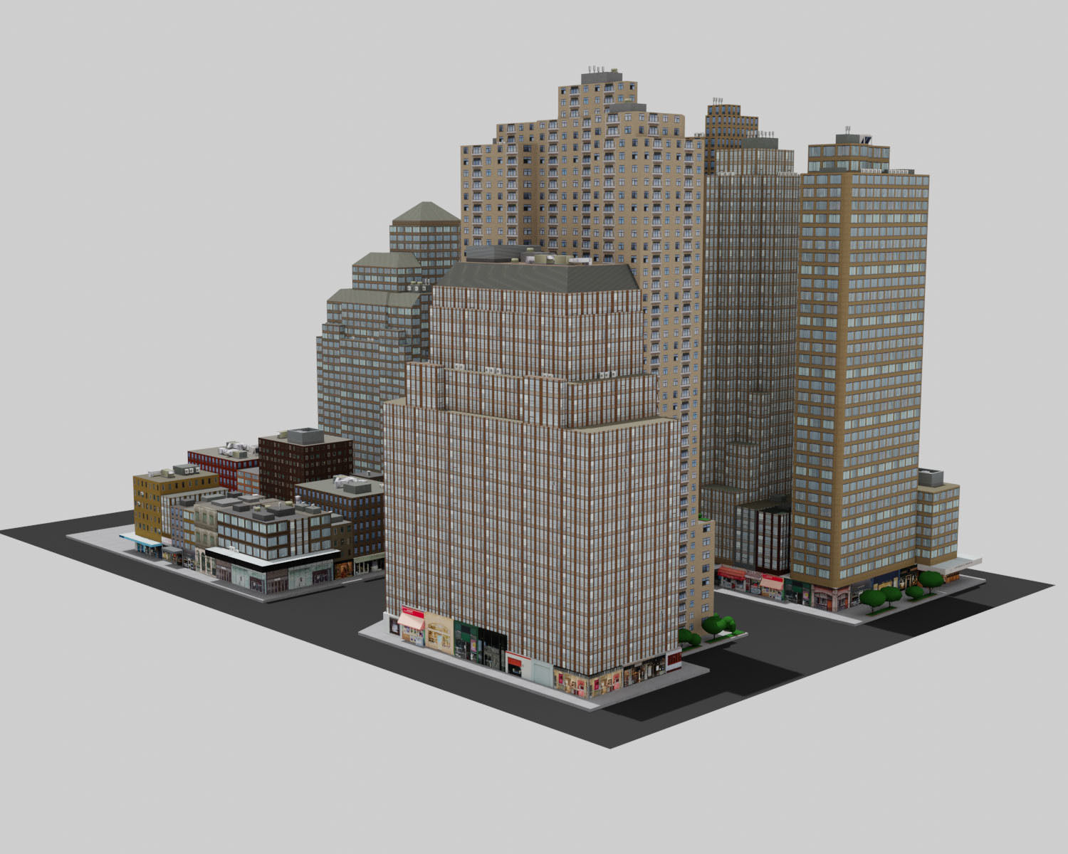 City Downtown Skyscraper Low-poly 3D model_4