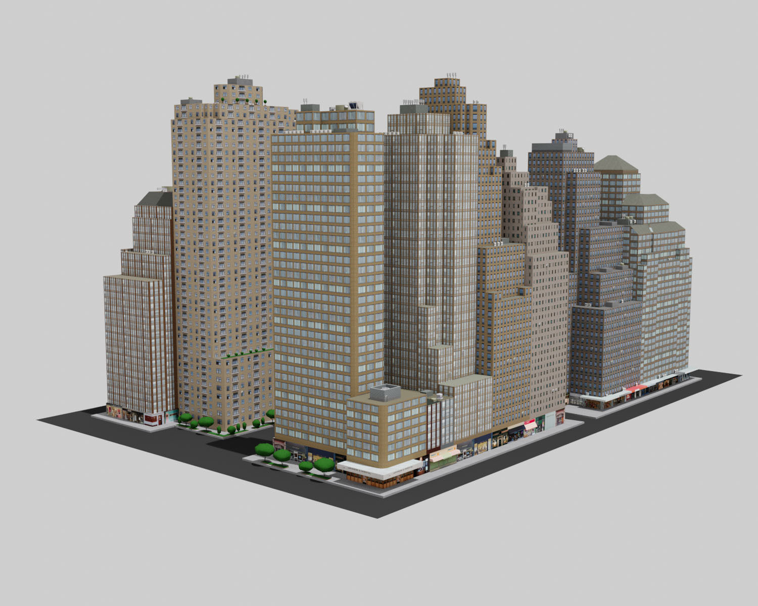 City Downtown Skyscraper Low-poly 3D model_5