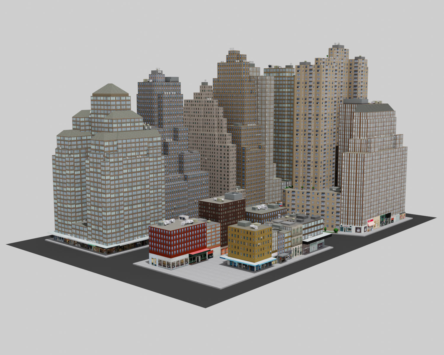 City Downtown Skyscraper Low-poly 3D model_2
