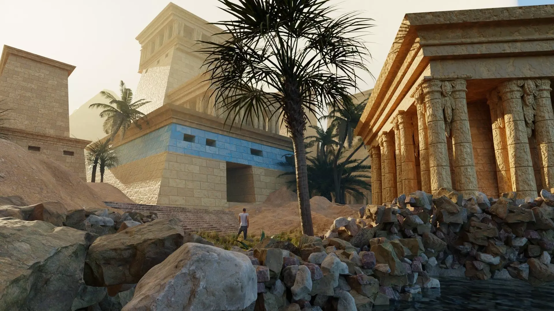 egyptian temple scene made in blender 3D model_0