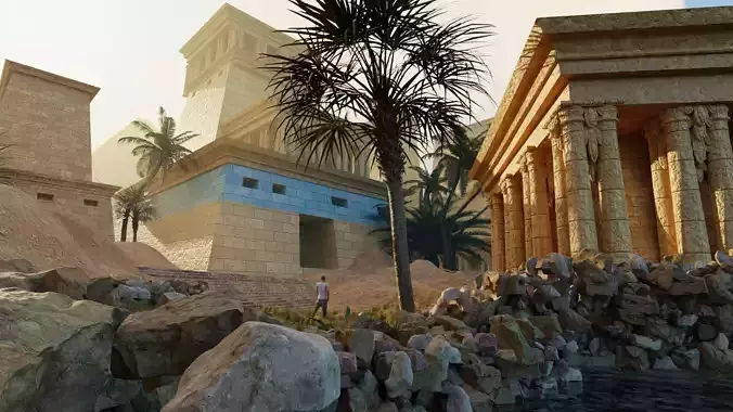egyptian temple scene made in blender