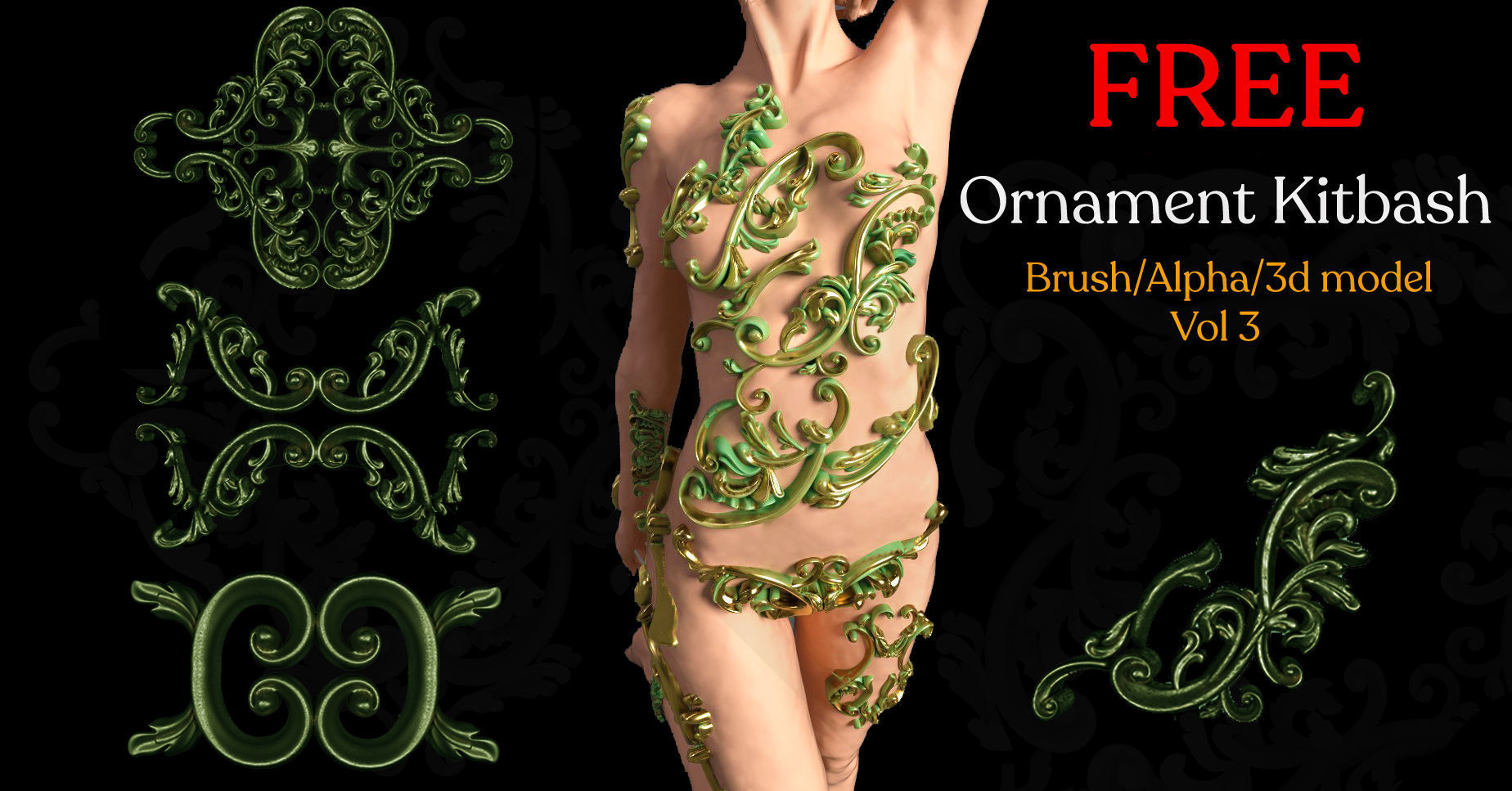Free Ornament Brushes and IMM Brush VOL 03 Free low-poly 3D model_1