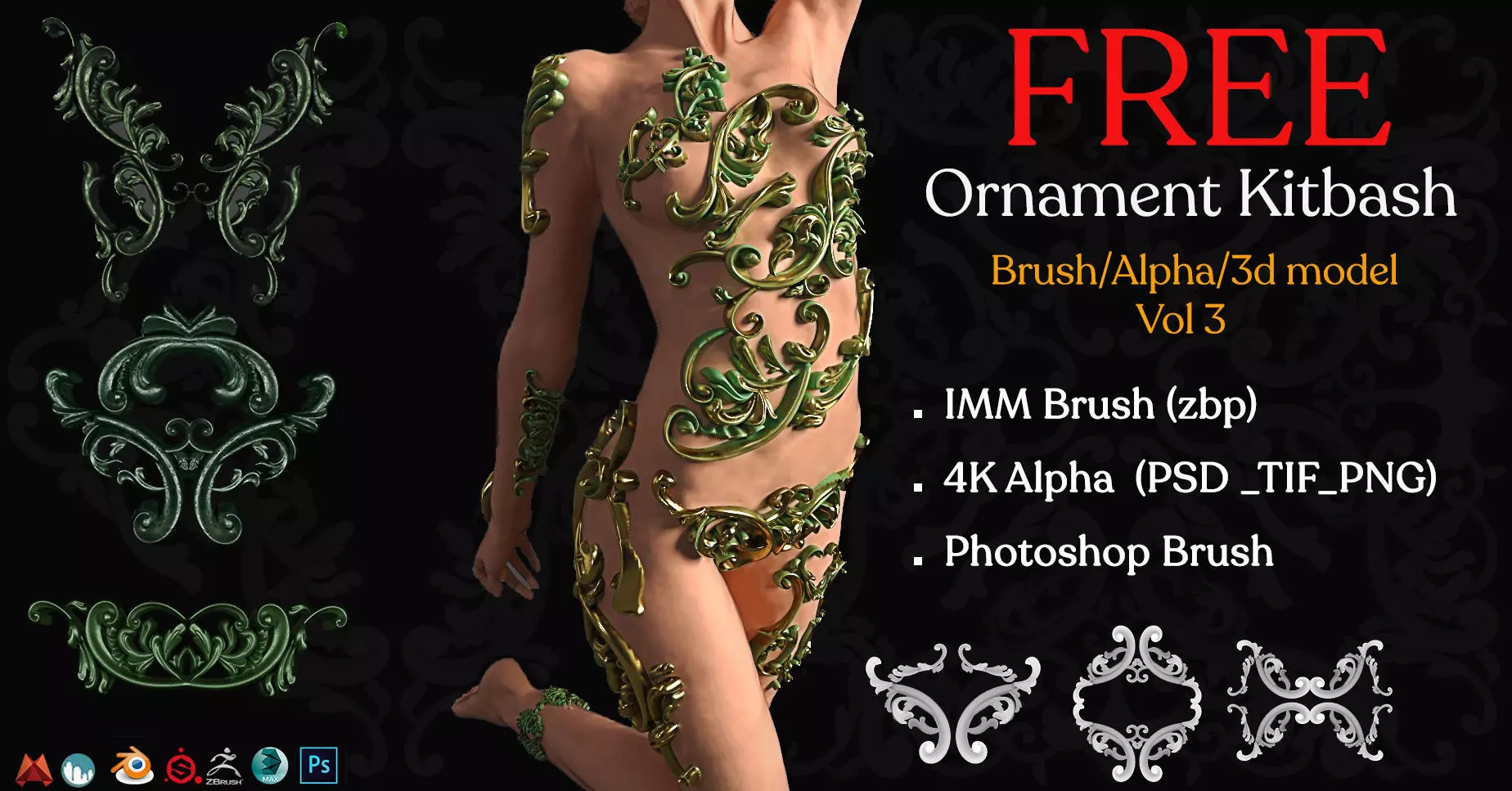 Free Ornament Brushes and IMM Brush VOL 03 Free low-poly 3D model_0