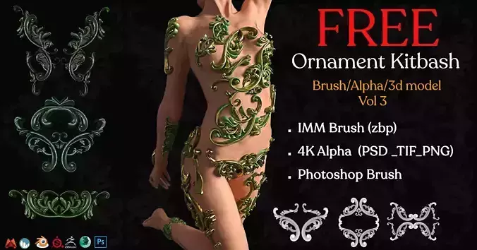 Free Ornament Brushes and IMM Brush VOL 03 Free low-poly 3D model