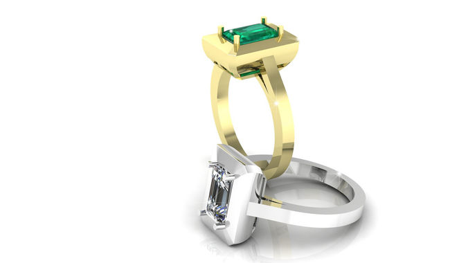 Emerald Cut Gold Ring halo Free 3D print model