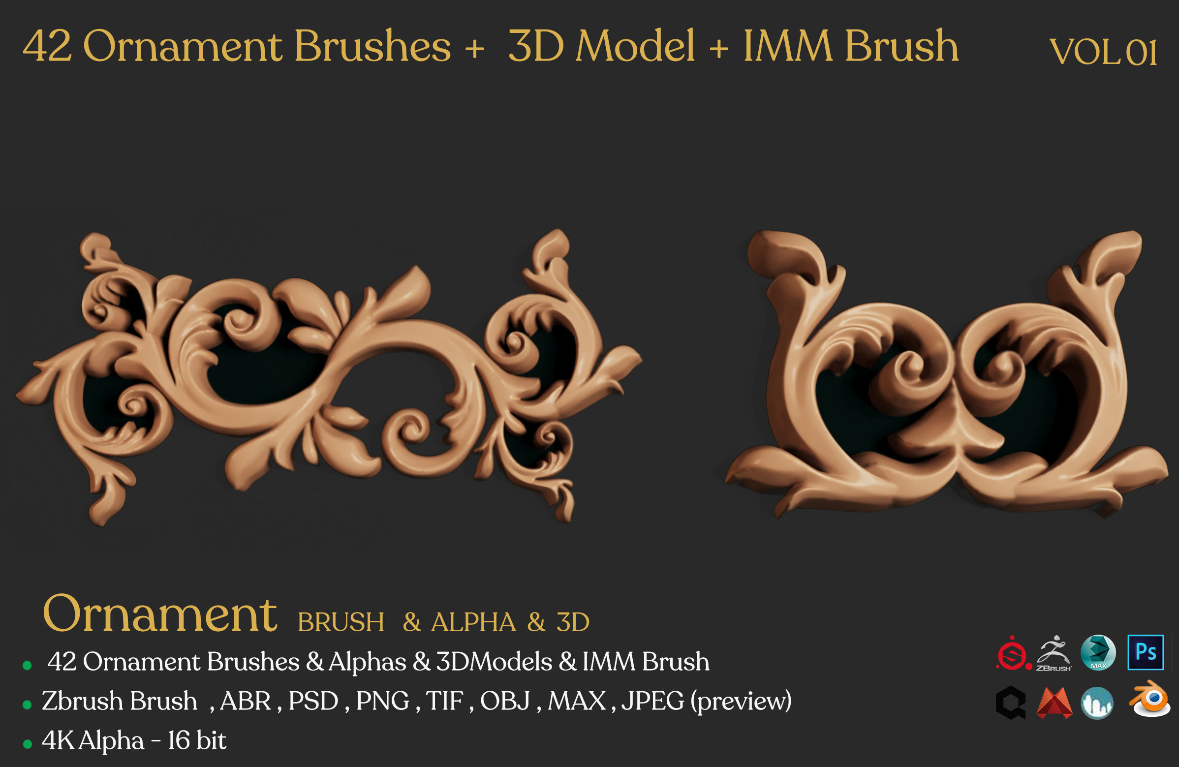 42 Ornament Brushes   3D Model   IMM Brush Vol 01 Low-poly 3D model_3