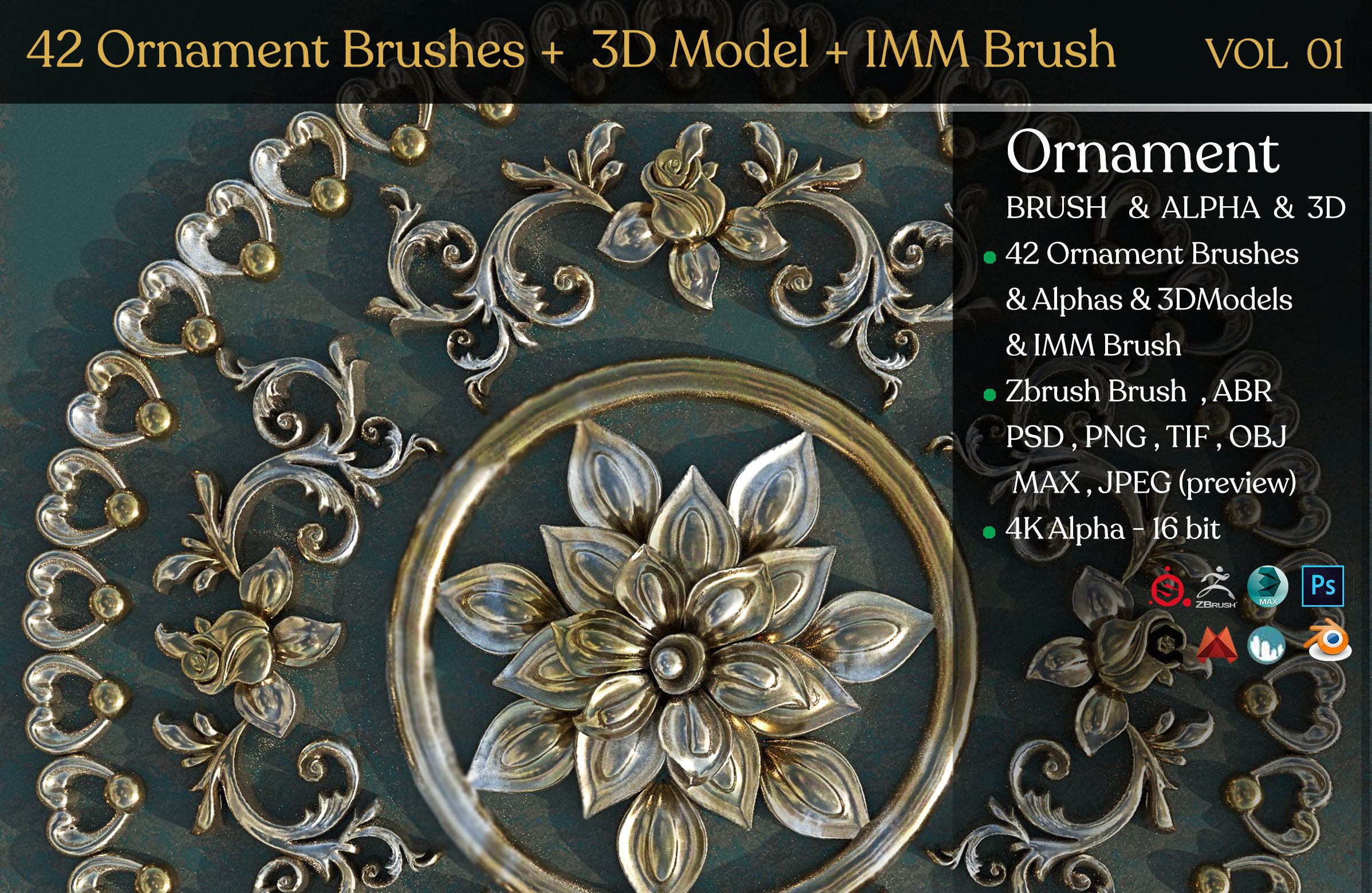 42 Ornament Brushes   3D Model   IMM Brush Vol 01 Low-poly 3D model_7