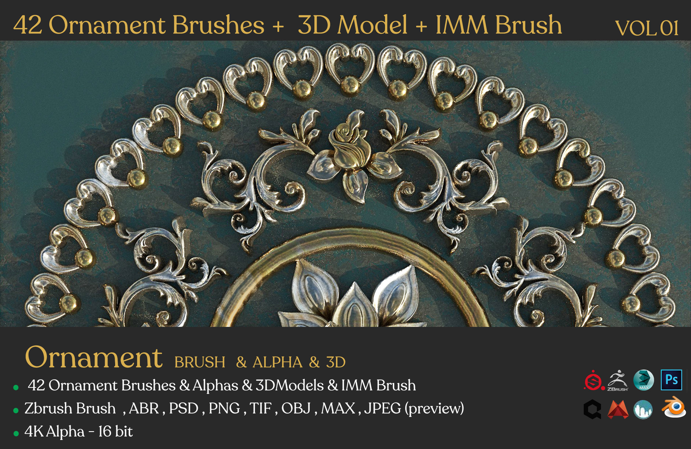 42 Ornament Brushes   3D Model   IMM Brush Vol 01 Low-poly 3D model_2