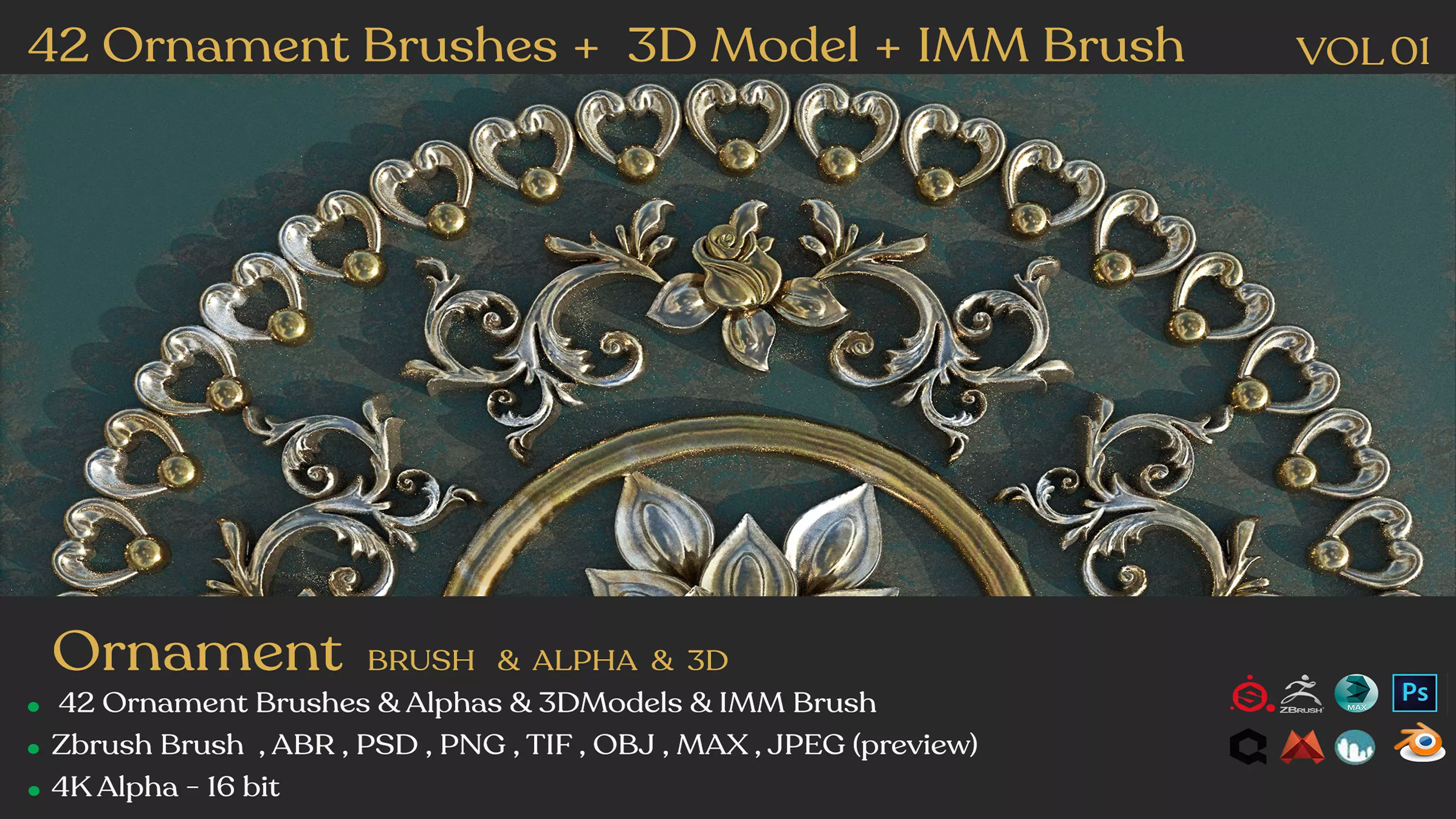 42 Ornament Brushes   3D Model   IMM Brush Vol 01 Low-poly 3D model_0