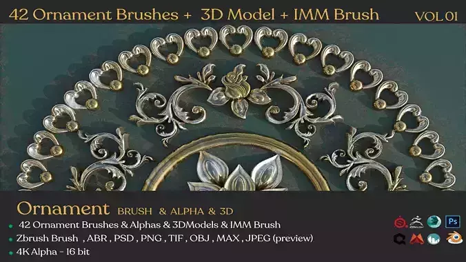 42 Ornament Brushes   3D Model   IMM Brush Vol 01
