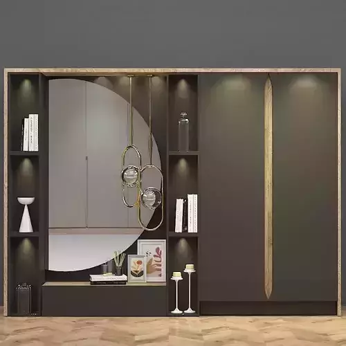 hallway modern wardrobe with mirror and bookshelf