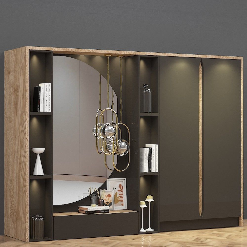 hallway modern wardrobe with mirror and bookshelf Free 3D model_1
