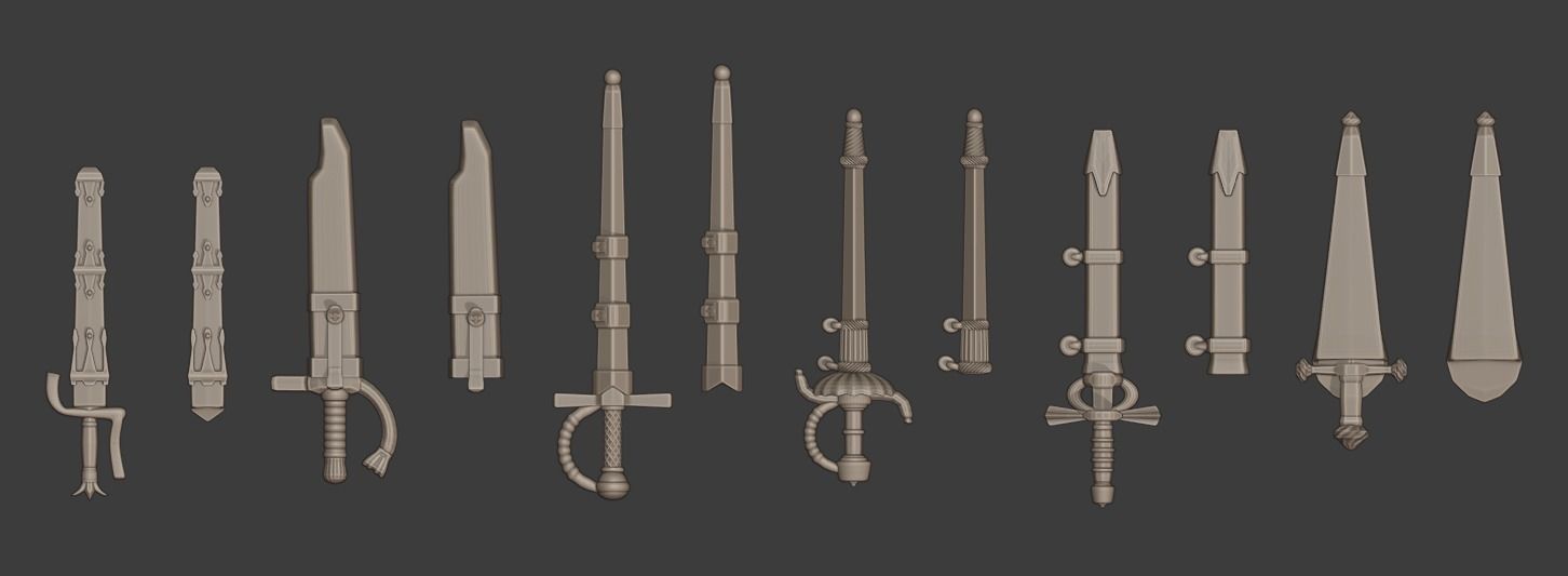 European Medieval Renaissance Weapons Scabbards 3D print model_1