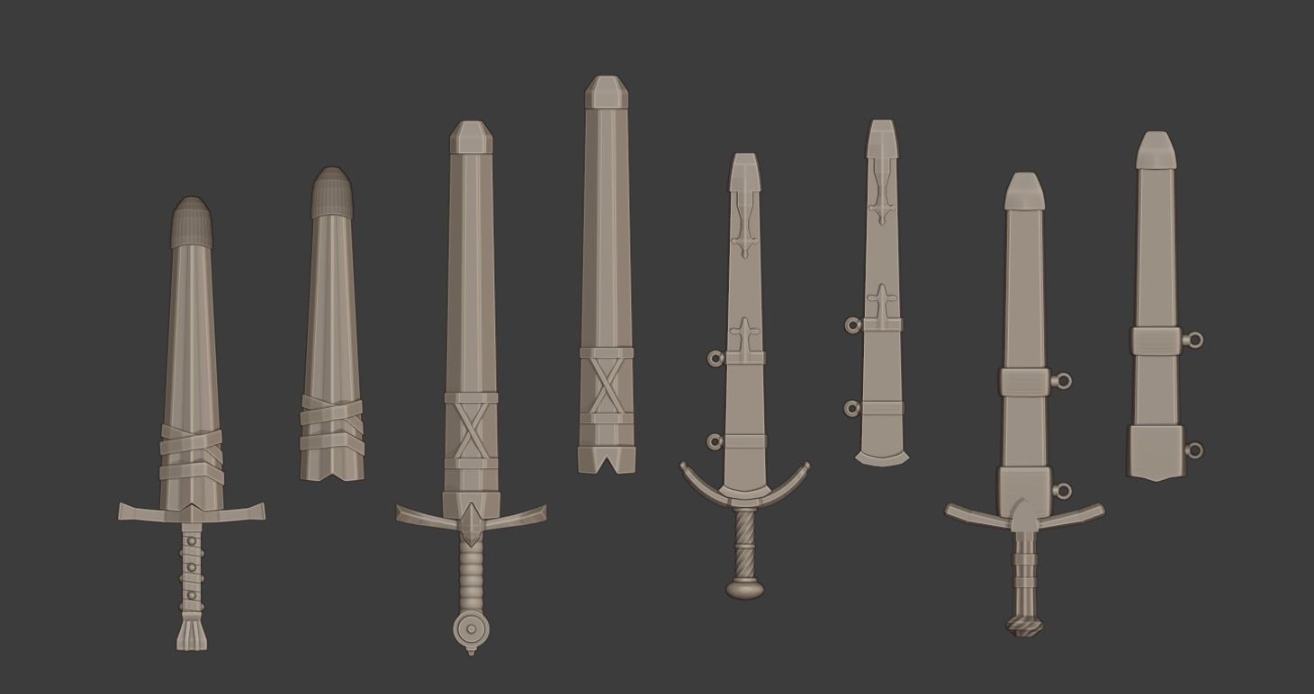 European Medieval Renaissance Weapons Scabbards 3D print model_2