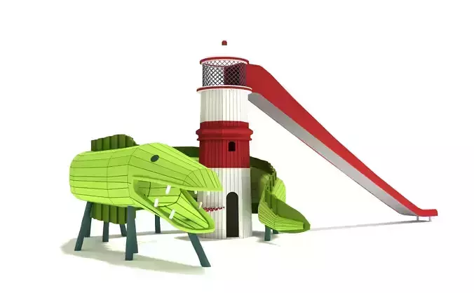 Wooden sea monster theme playground equipment 3D model