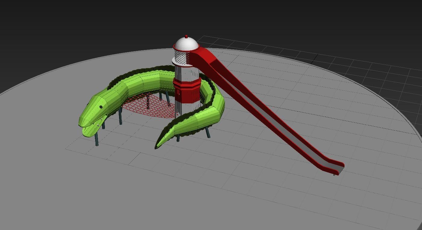 Wooden sea monster theme playground equipment 3D model_2