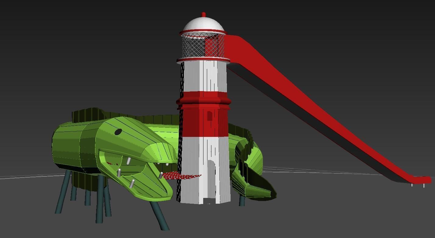 Wooden sea monster theme playground equipment 3D model_4