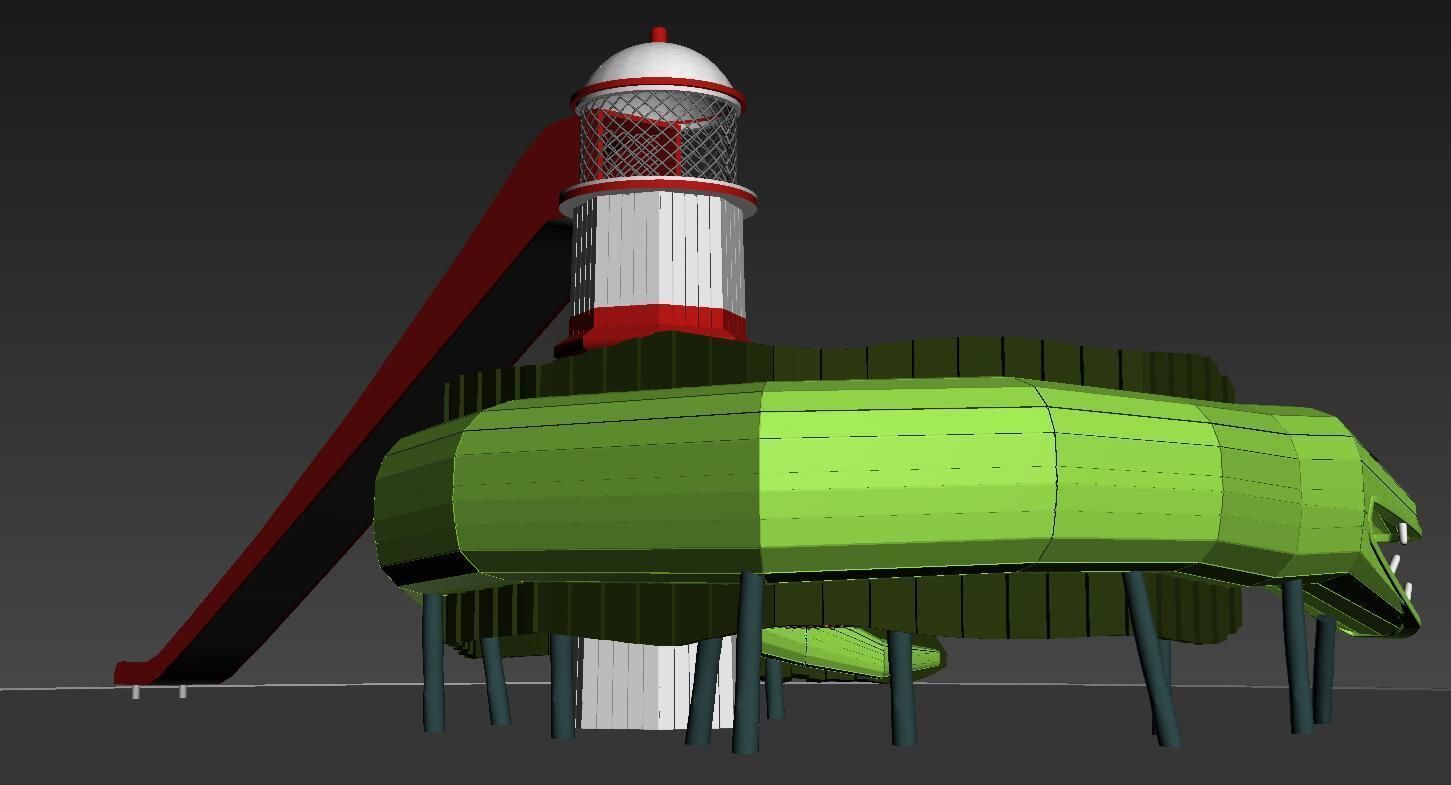 Wooden sea monster theme playground equipment 3D model_5