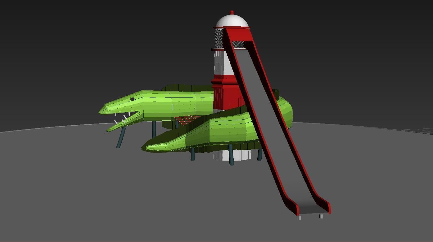 Wooden sea monster theme playground equipment 3D model_3