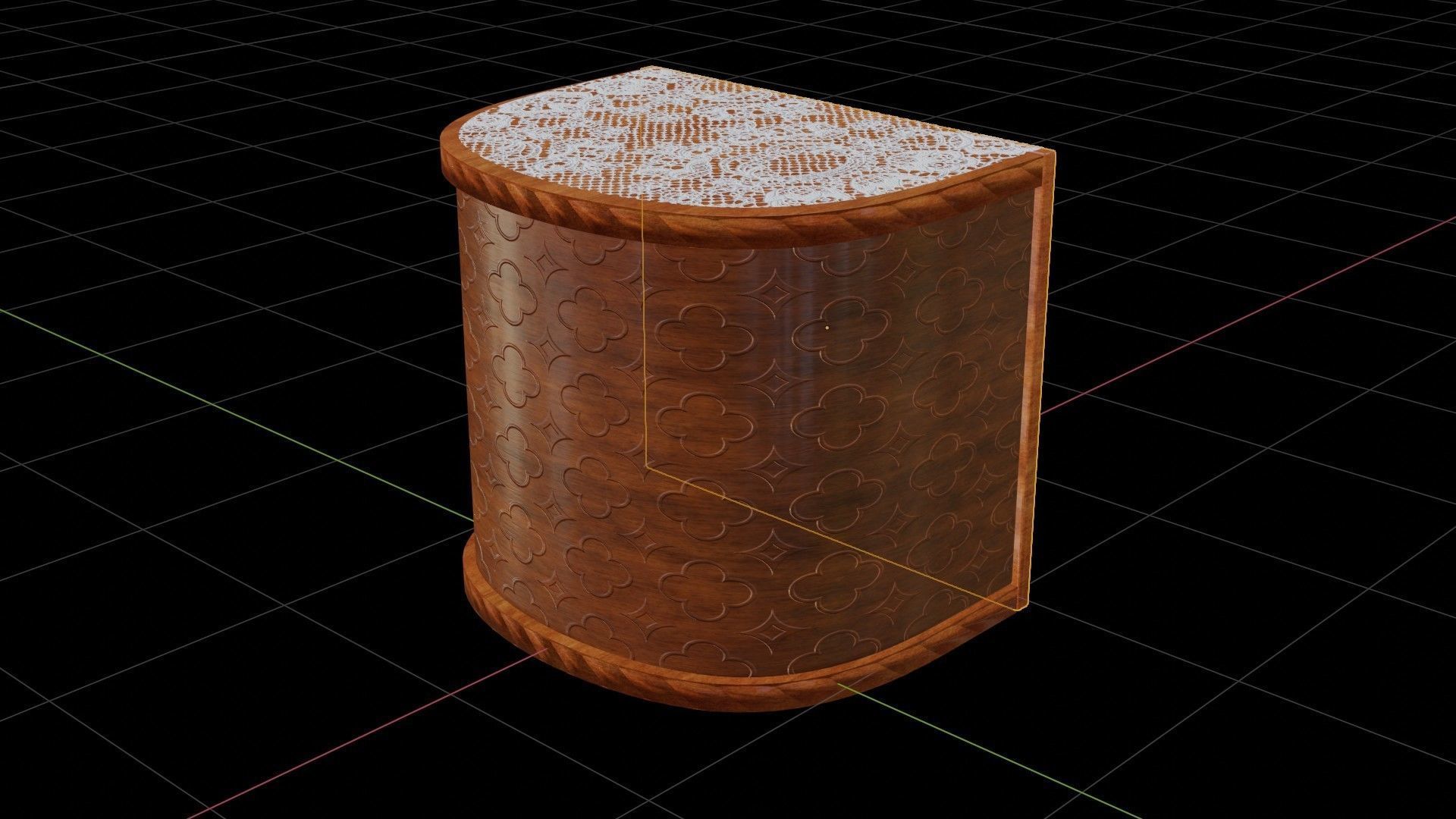 Wooden engraved angular table with classic lace 3D model_21