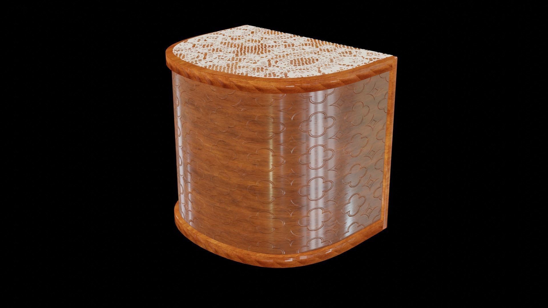Wooden engraved angular table with classic lace 3D model_16