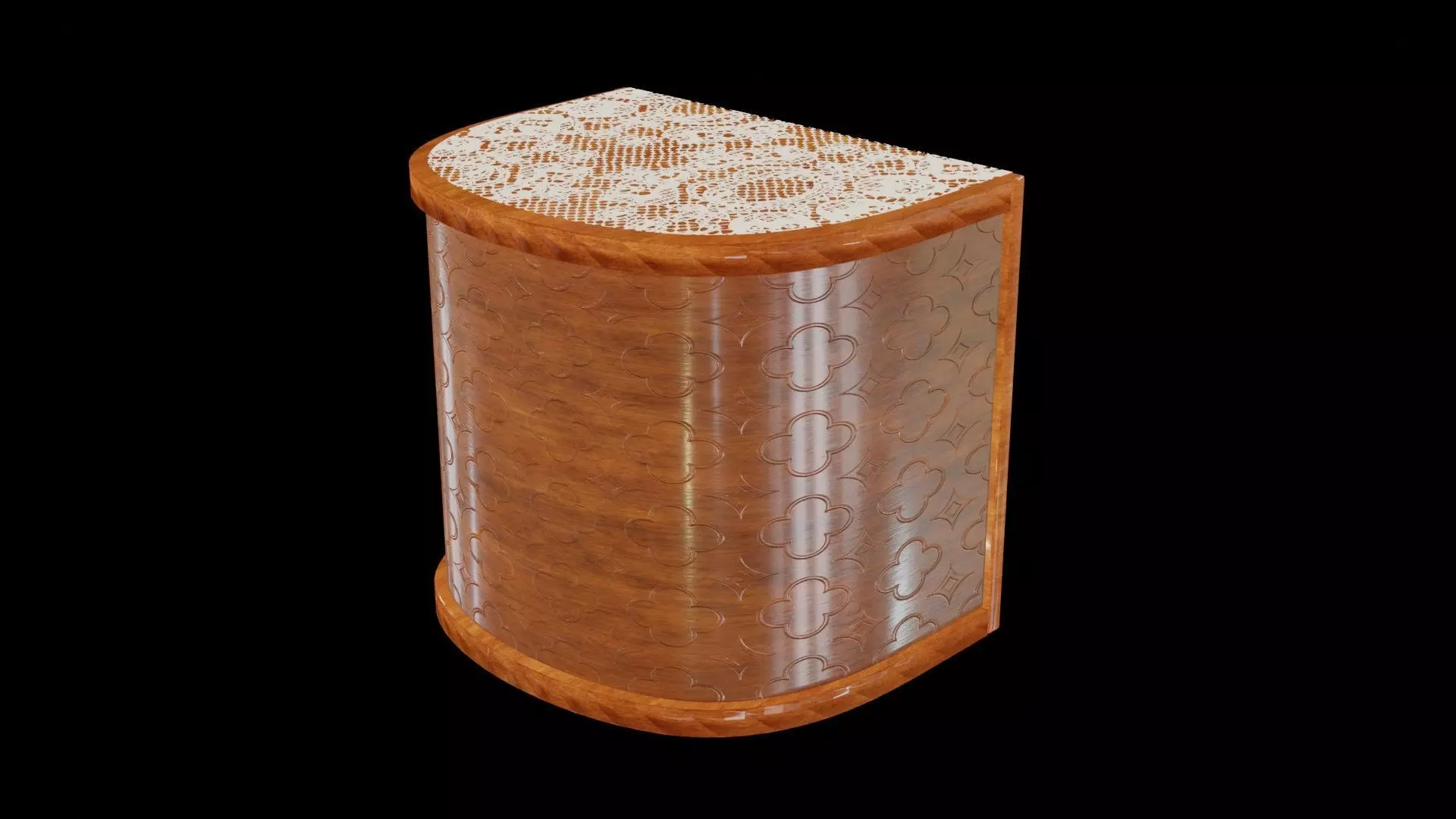 Wooden engraved angular table with classic lace 3D model_0