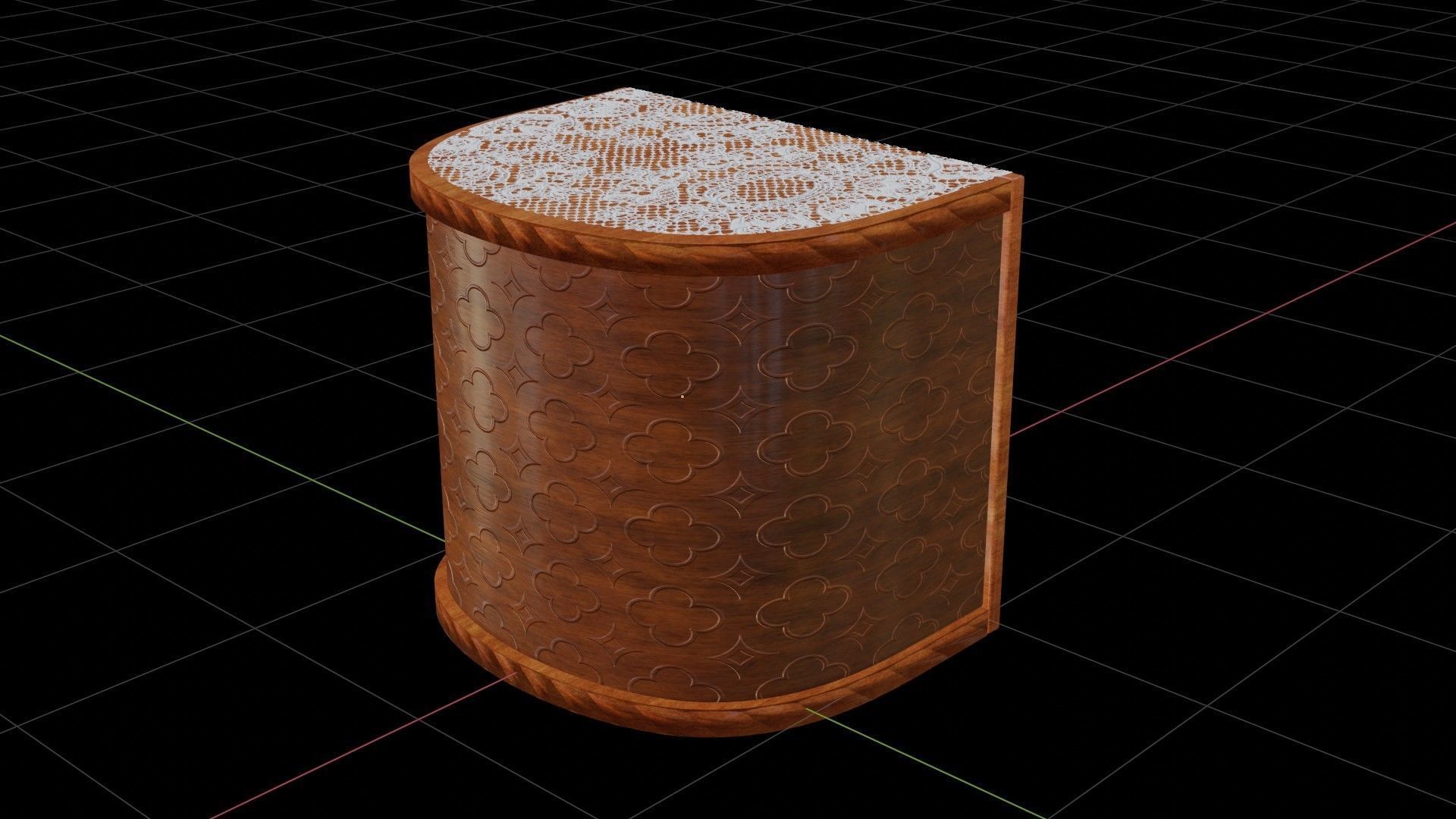 Wooden engraved angular table with classic lace 3D model_23