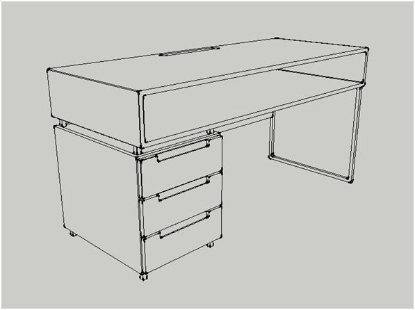 3D WORKBENCE desk with two drawers and shelf Low-poly 3D model_6