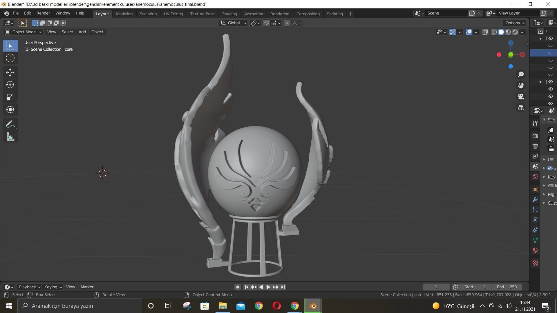 Anemoculus Genshin Impact With LED slots 3D Print Ready 3D print model_7