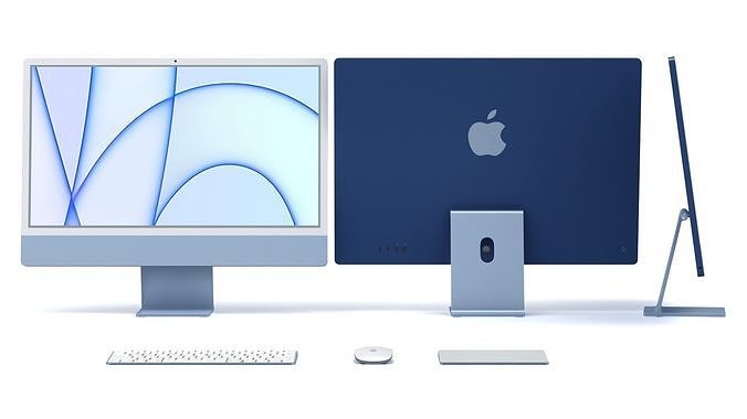 Apple iMac 24 inch 2021 Blue Keyboard Mouse Trackpad Low-poly 3D model