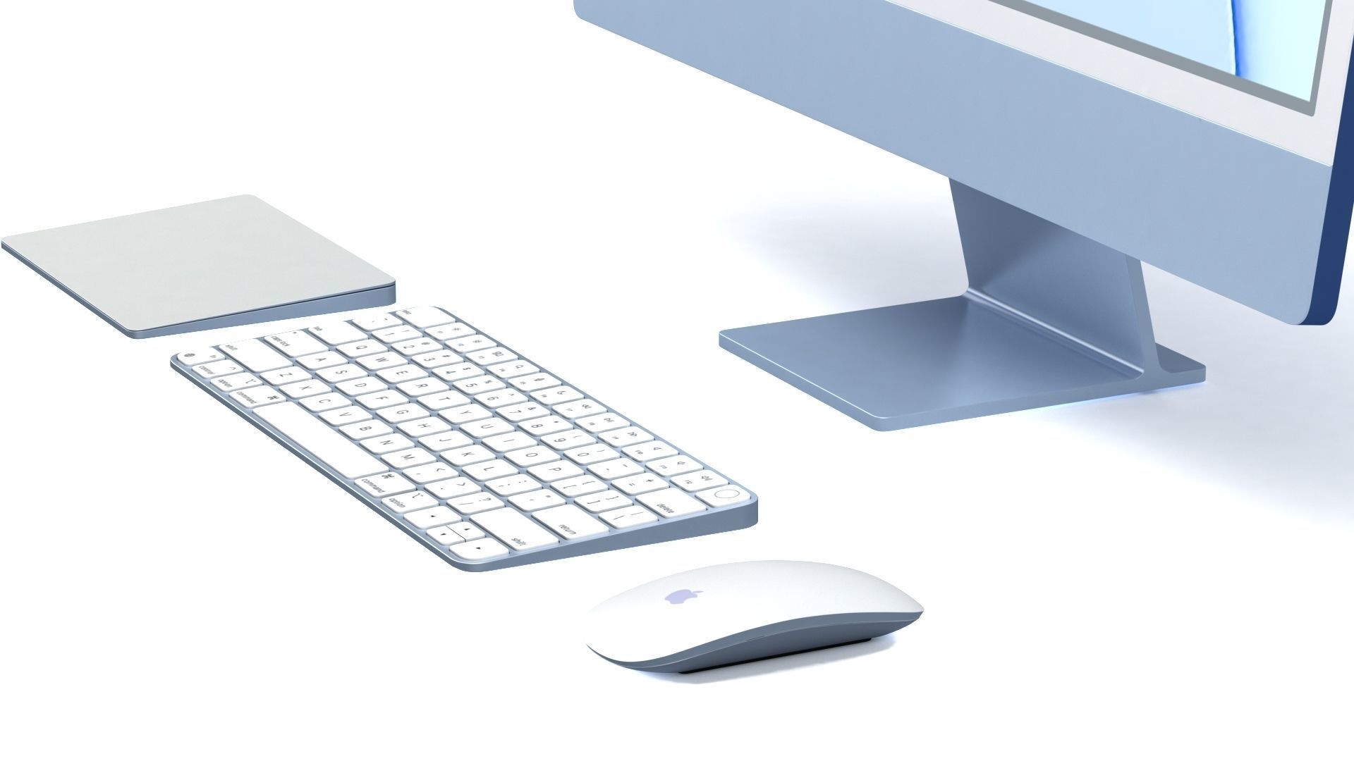Apple iMac 24 inch 2021 Blue Keyboard Mouse Trackpad Low-poly 3D model_7