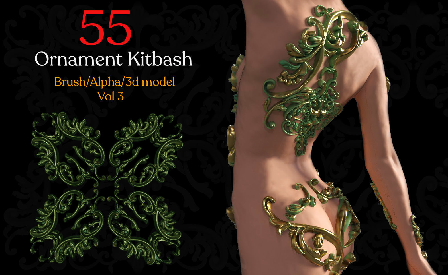 Ornament Brushes 3D Model IMM Brush Vol 03 Low-poly 3D model_2