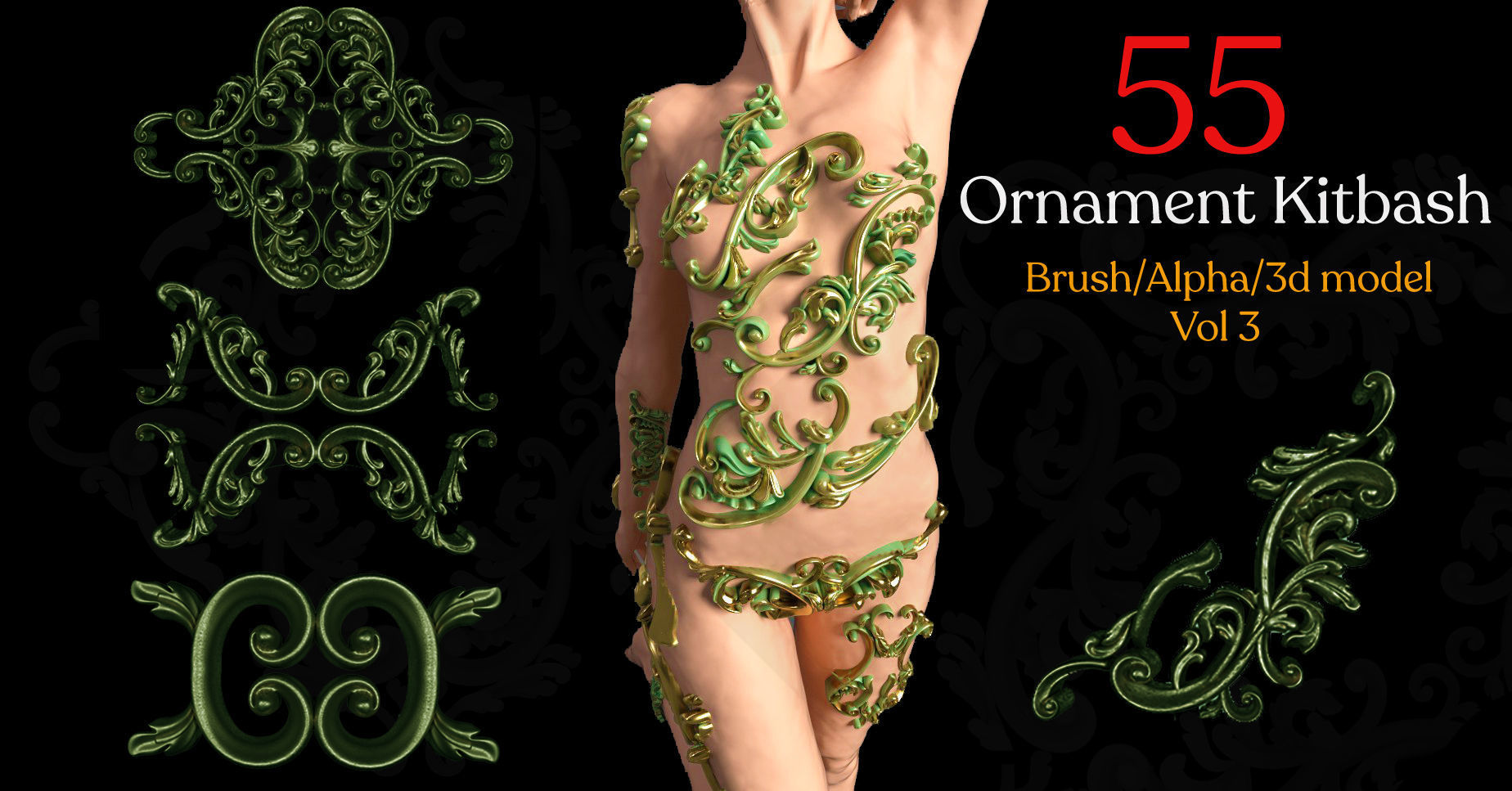 Ornament Brushes 3D Model IMM Brush Vol 03 Low-poly 3D model_1