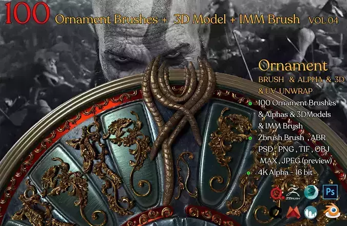 100 Ornament Brushes   3D Model   IMM Brush Vol 04