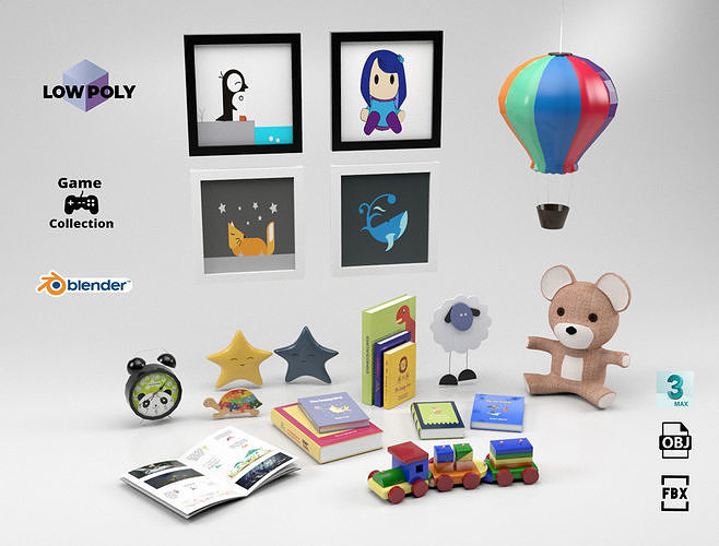 Children room props Low-poly 3D model