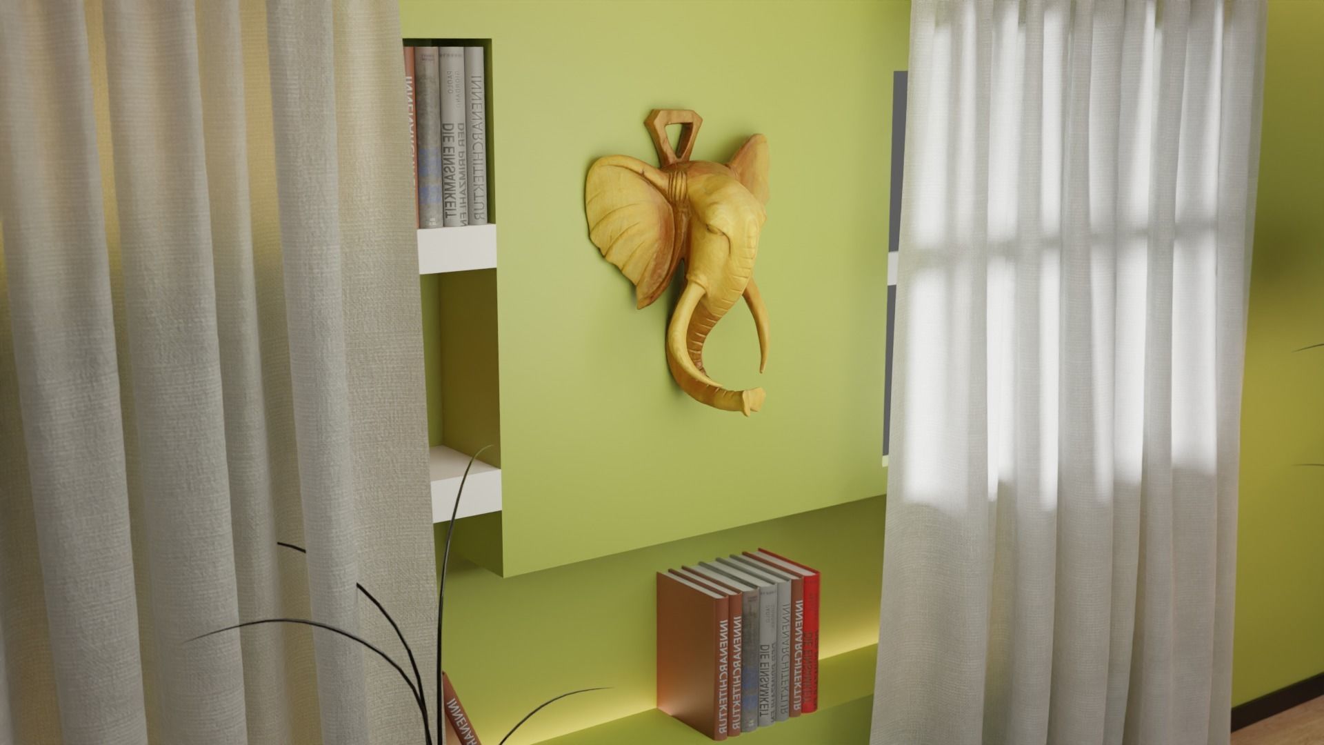 Elephant head wall decor high-poly 3D model_1