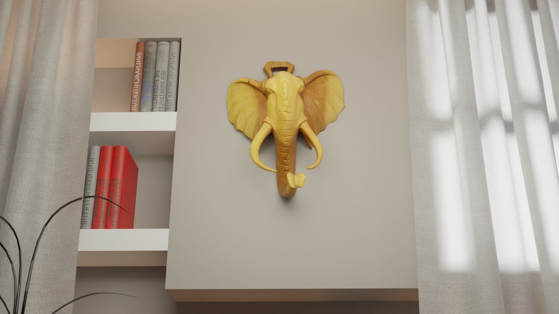 Elephant head wall decor high-poly 3D model_12