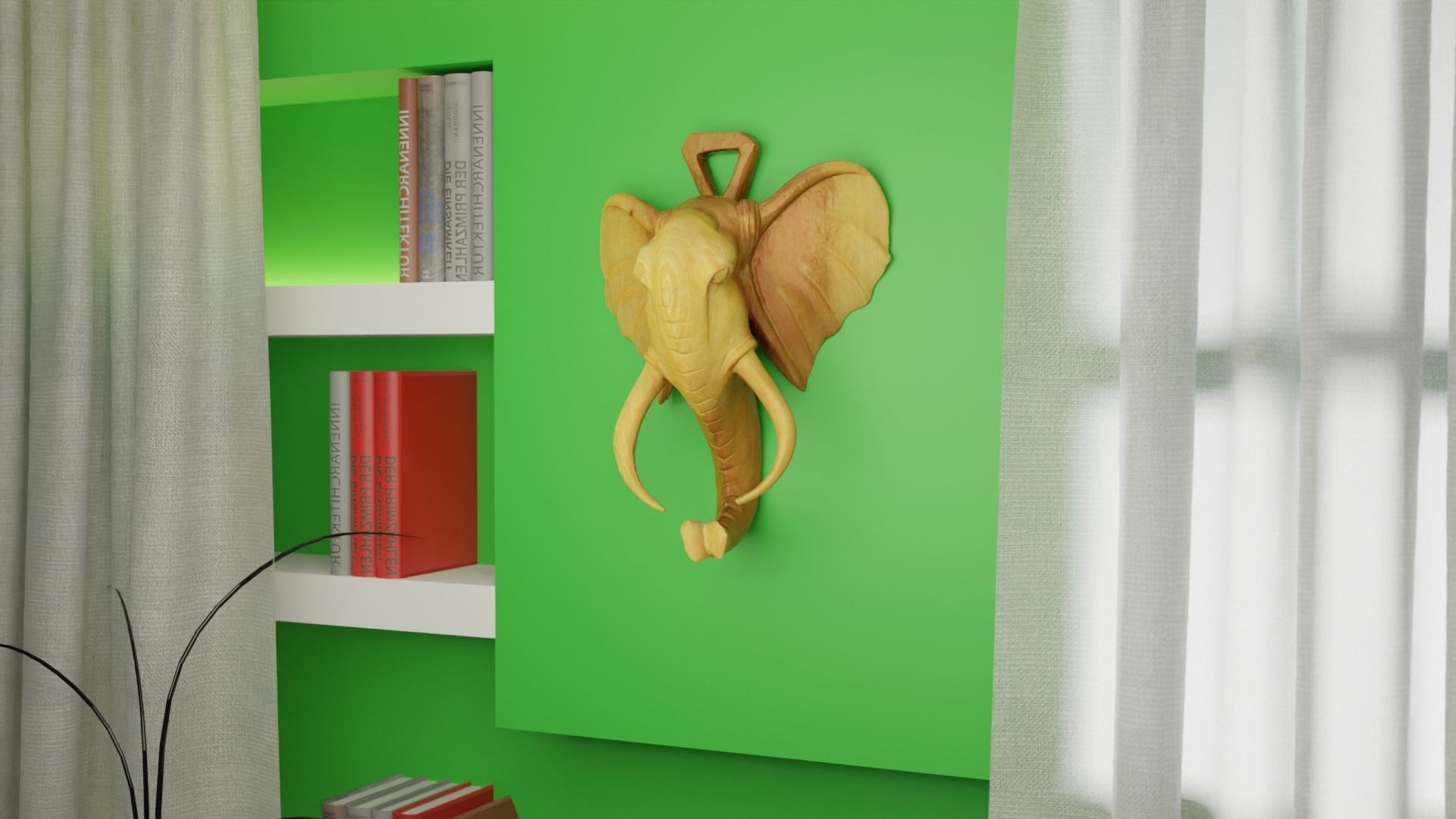 Elephant head wall decor high-poly 3D model_13