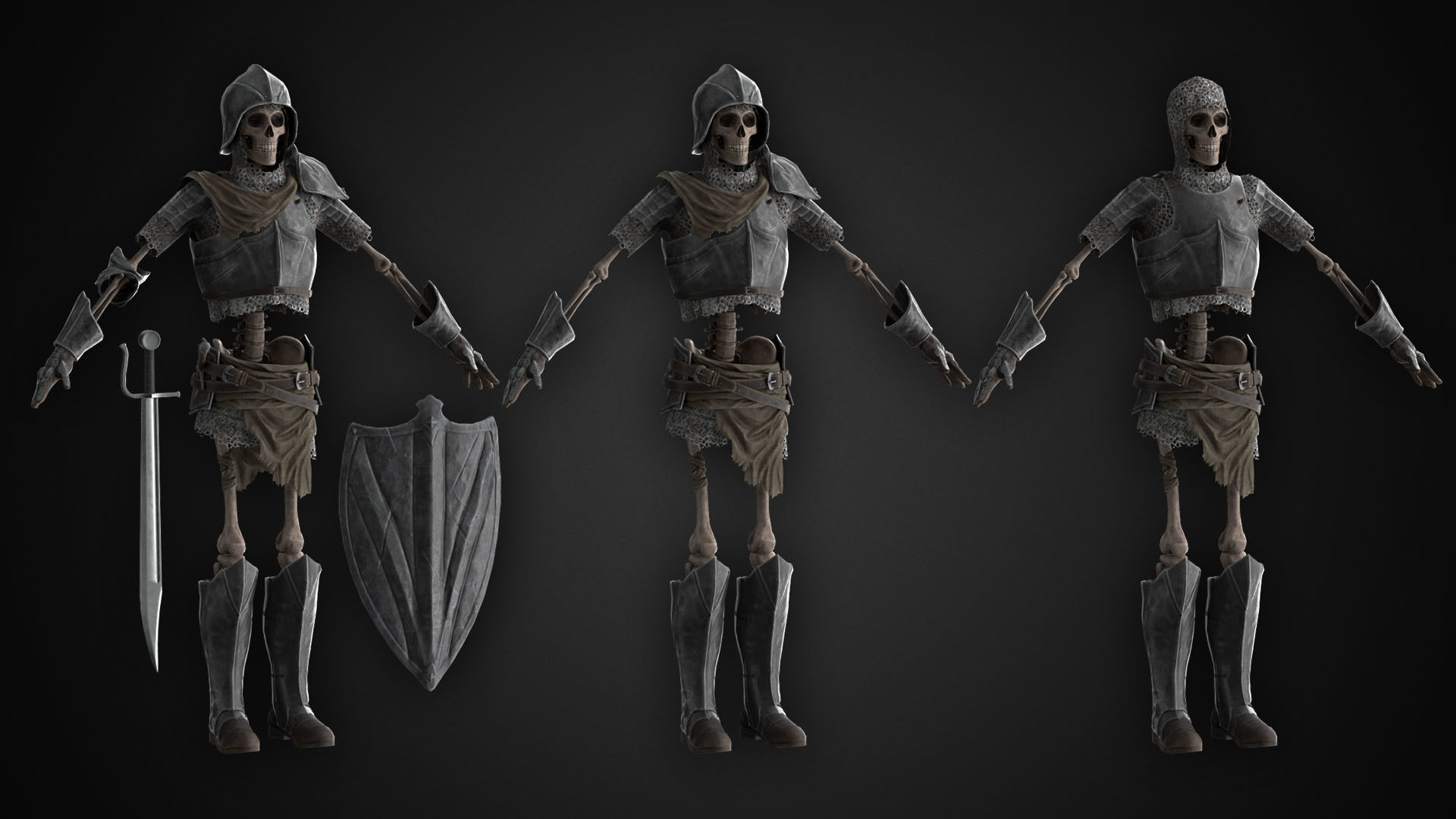 Skeleton Warrior Low-poly 3D model_5