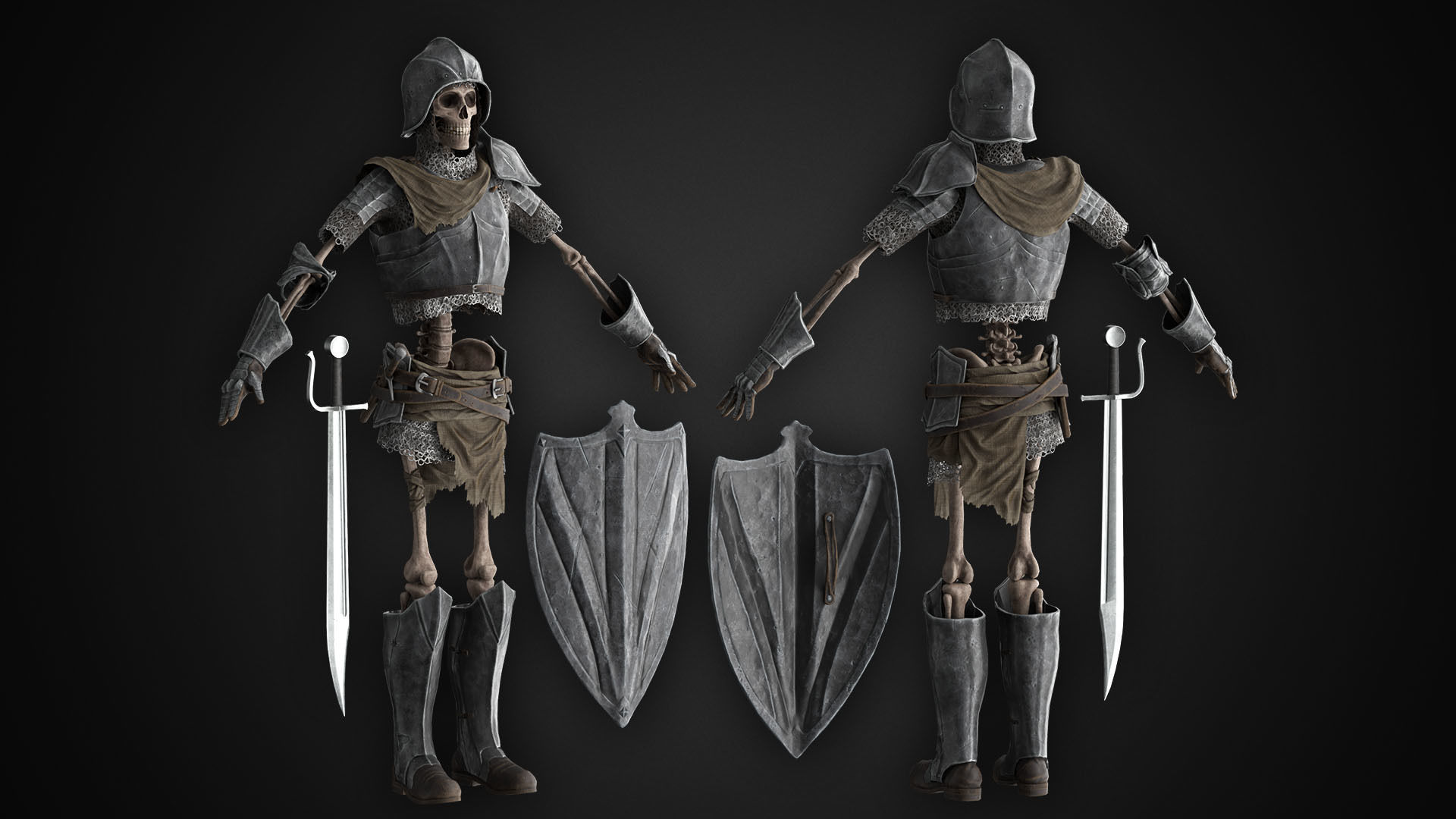 Skeleton Warrior Low-poly 3D model_4