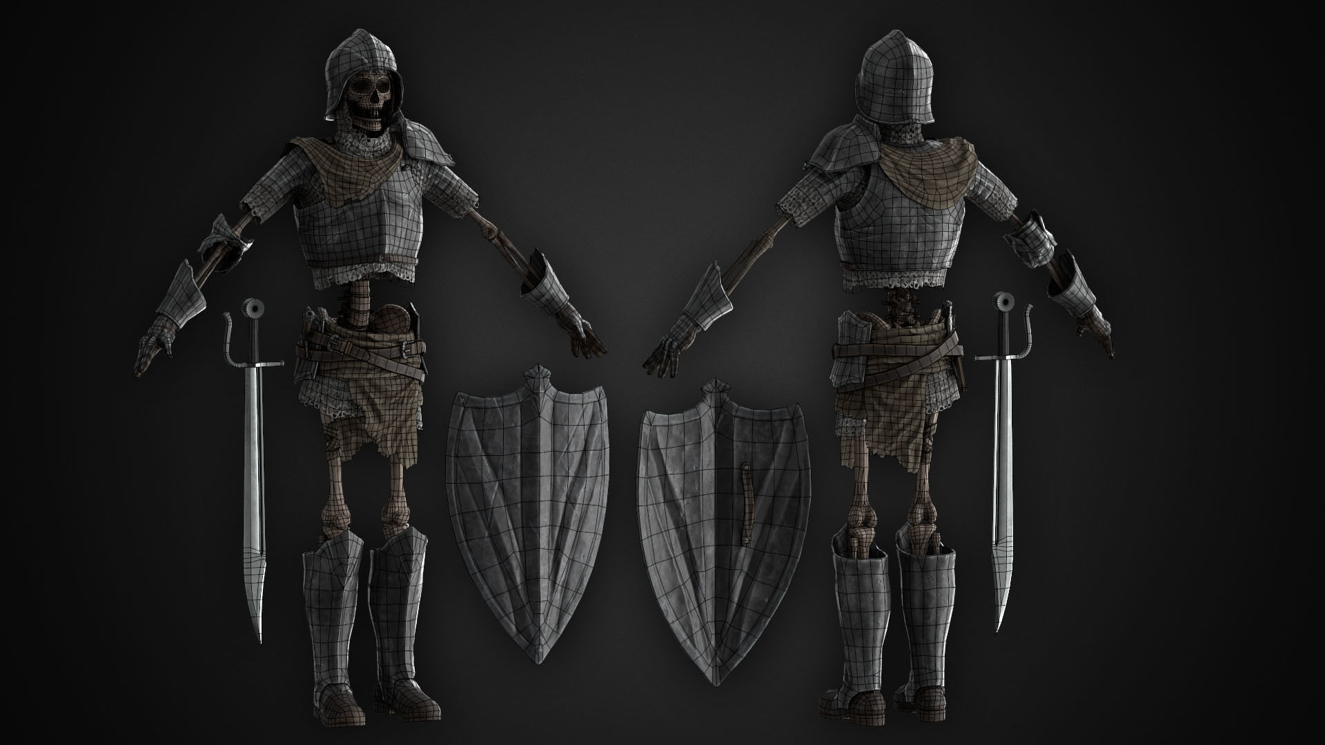 Skeleton Warrior Low-poly 3D model_6