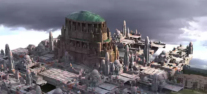 Naboo Inspired tower 2 with city 3D model