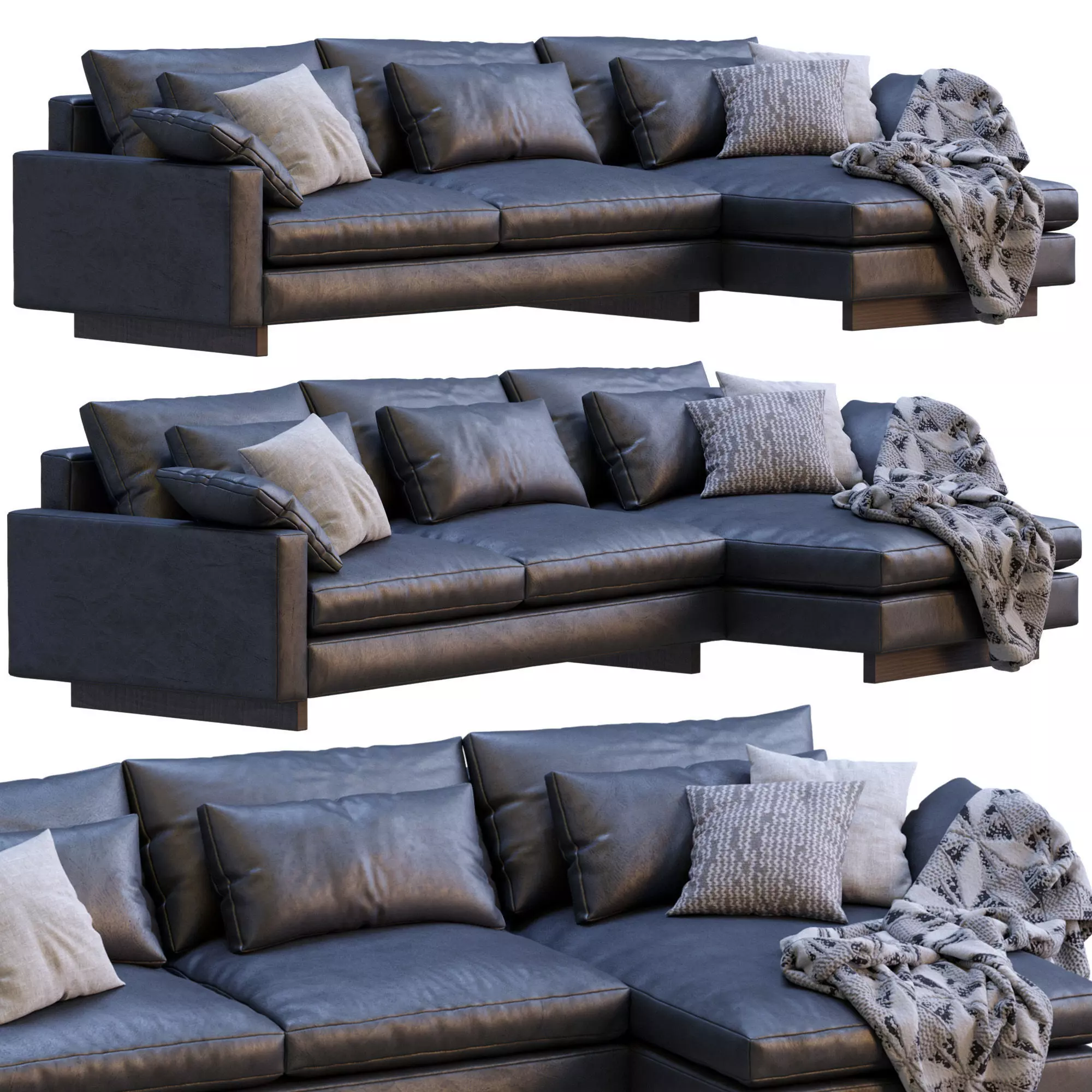 Leather Sofa Harmony By West Elm 3D model_0