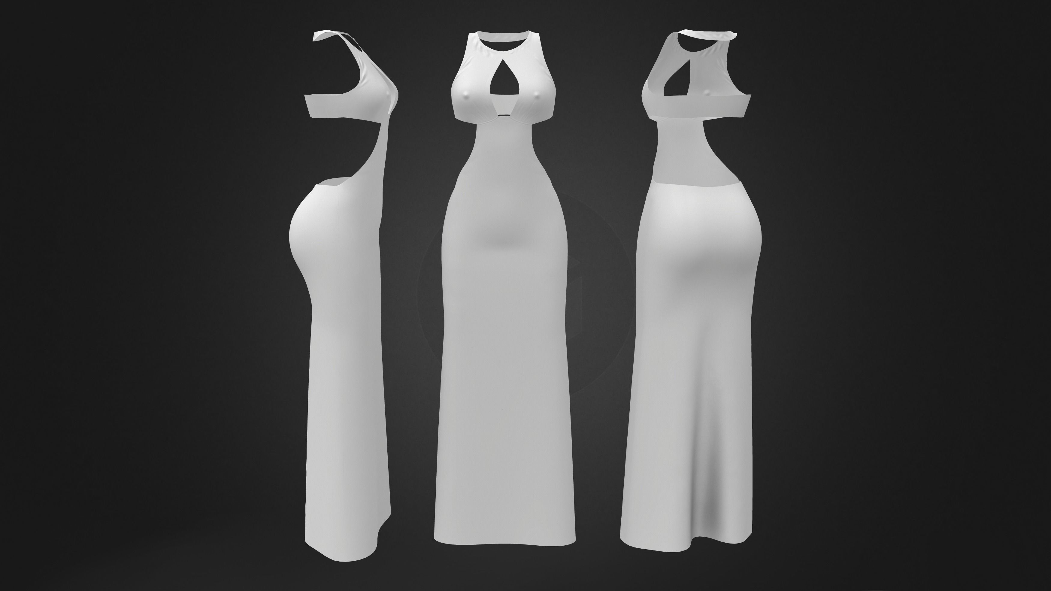 Front Open Maxi Dress Low-poly 3D model_5