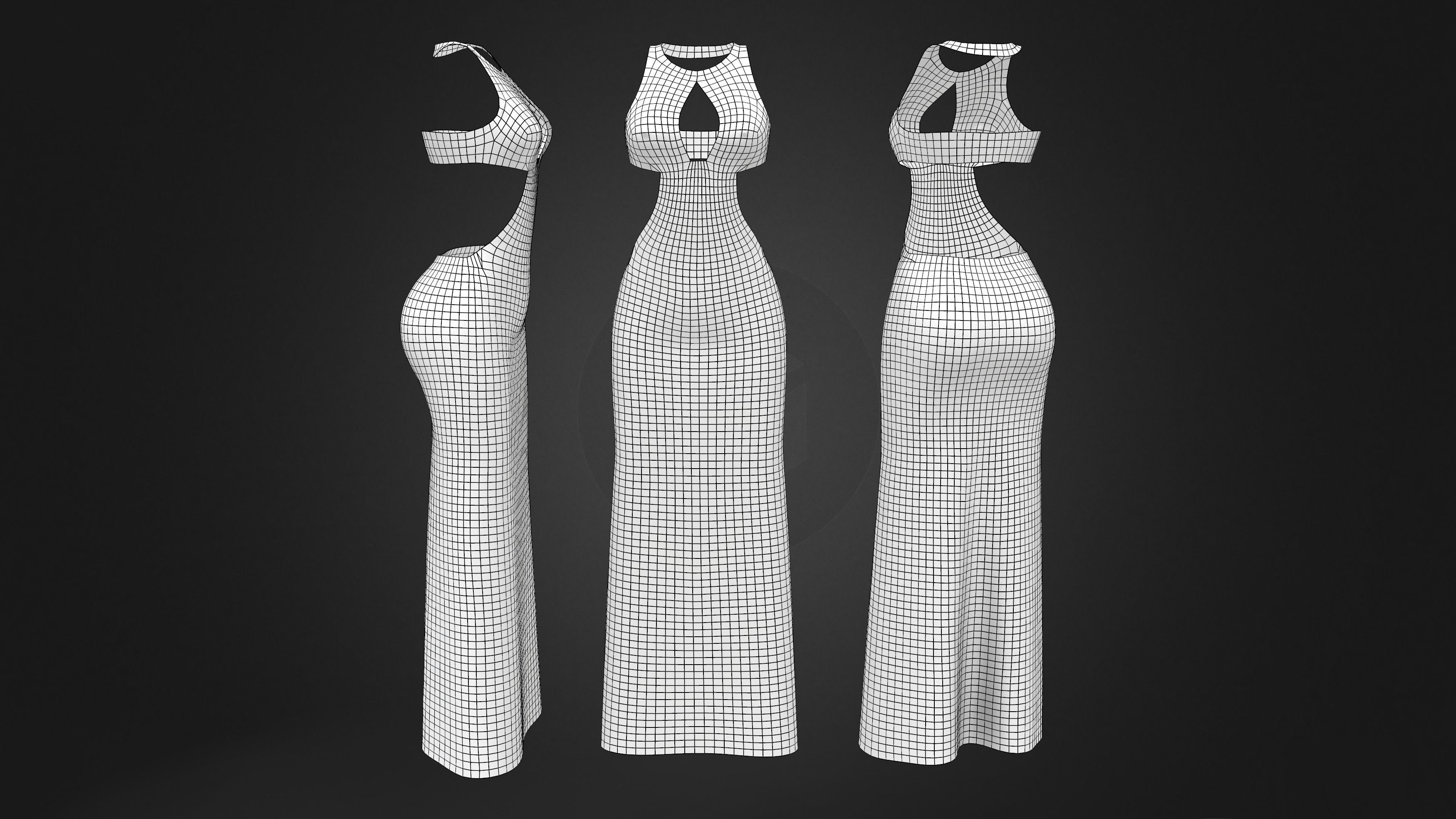 Front Open Maxi Dress Low-poly 3D model_4