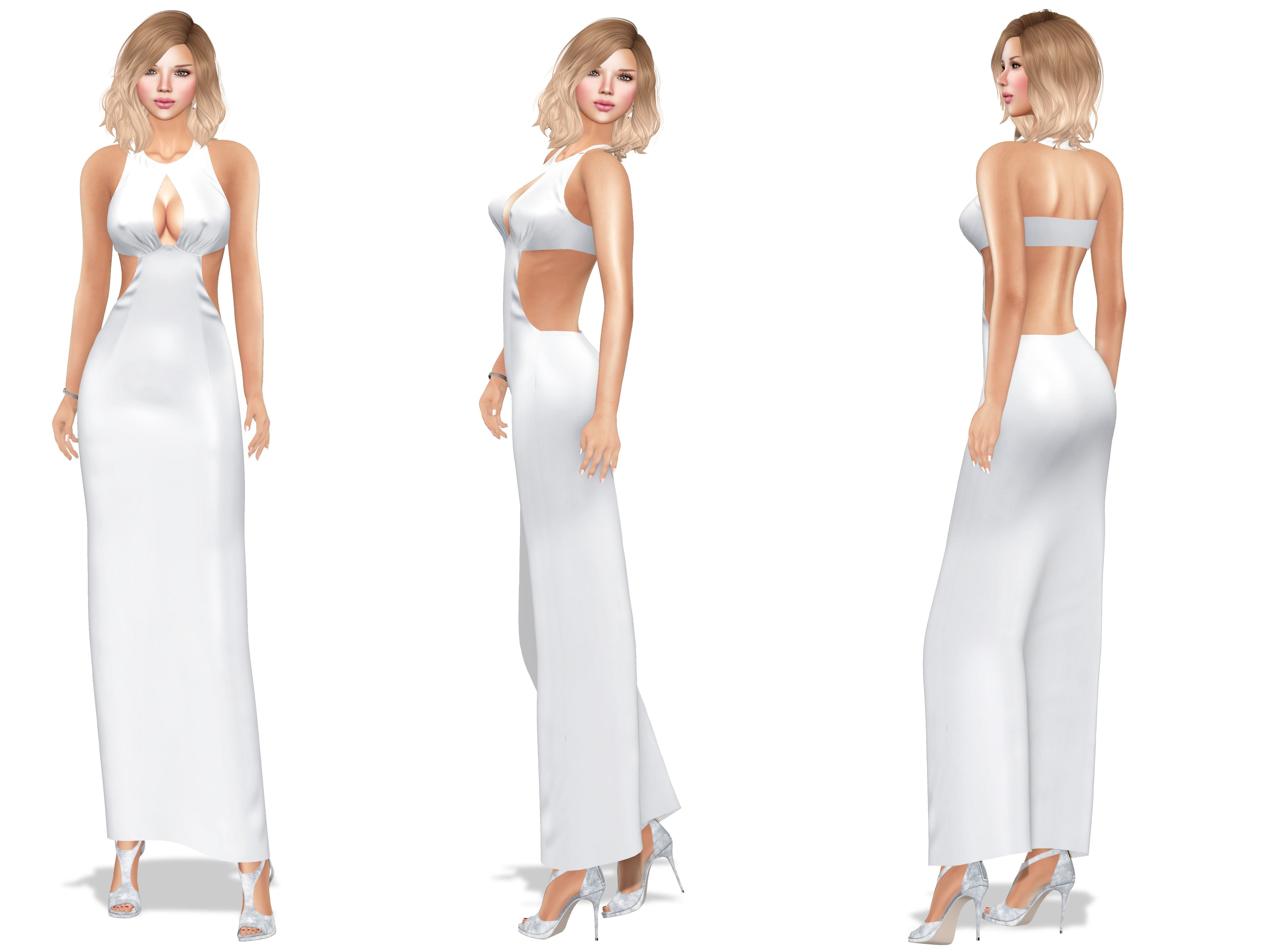Front Open Maxi Dress Low-poly 3D model_2