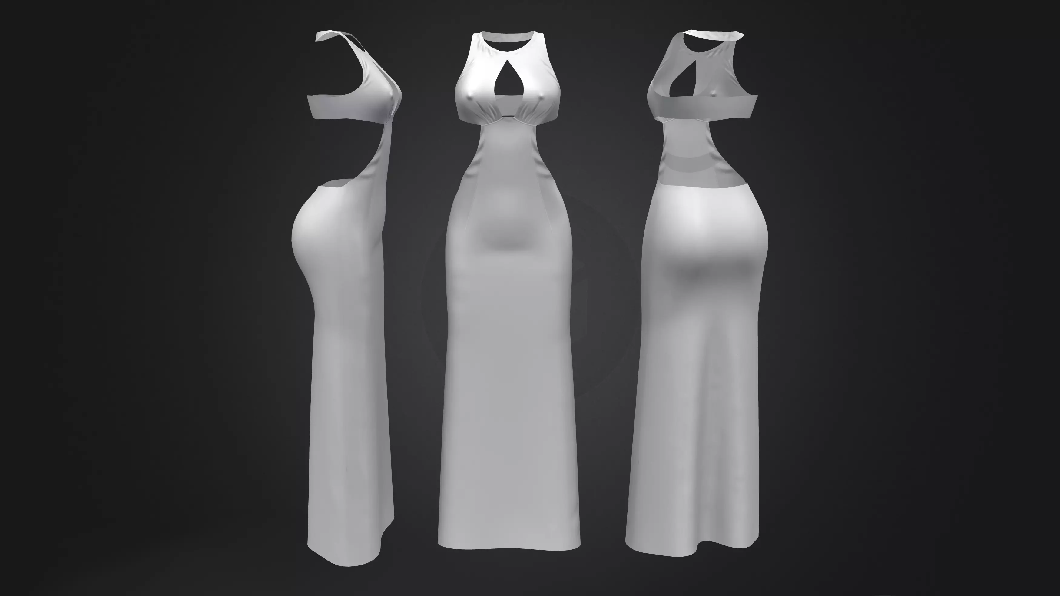 Front Open Maxi Dress Low-poly 3D model_0