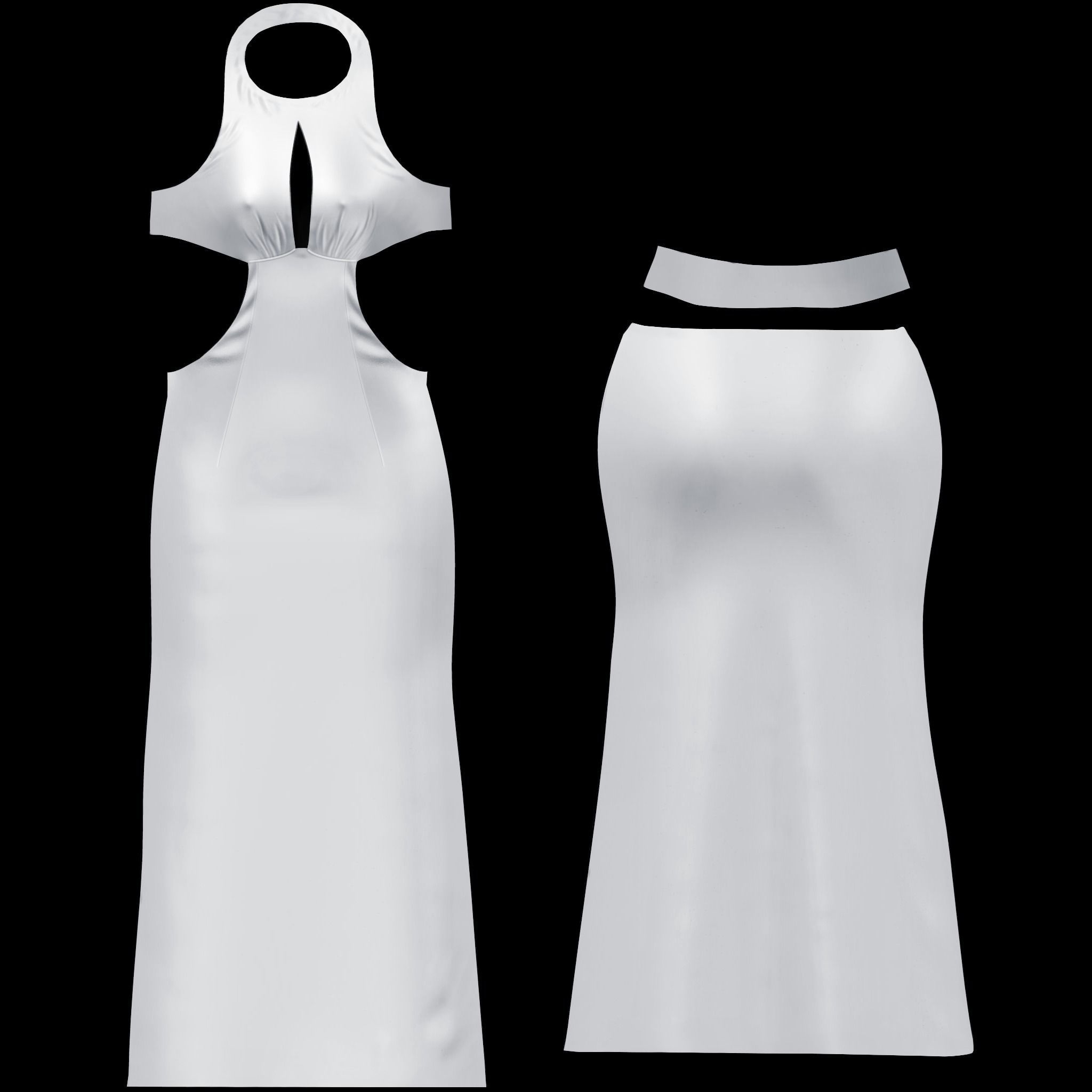 Front Open Maxi Dress Low-poly 3D model_6